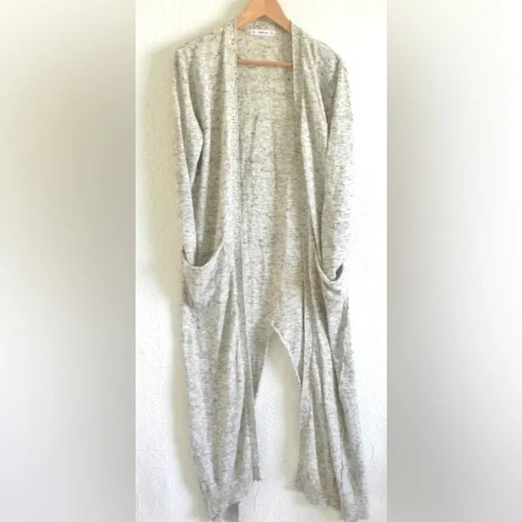 Zara Marled Neutral Open-Front Long Duster Cardigan with Split Back - Picture 7 of 9